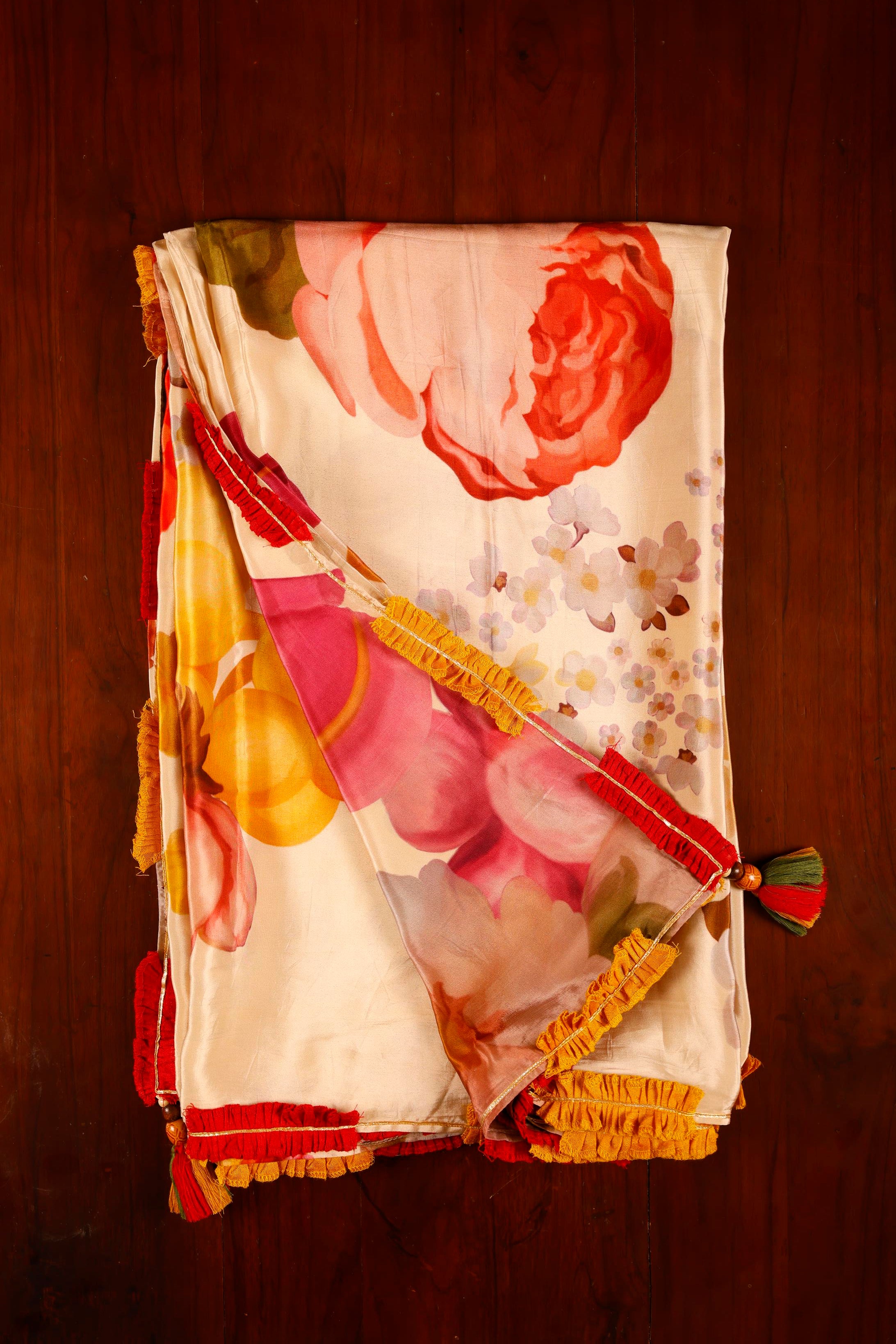 Muslin Saree - Rust & off white