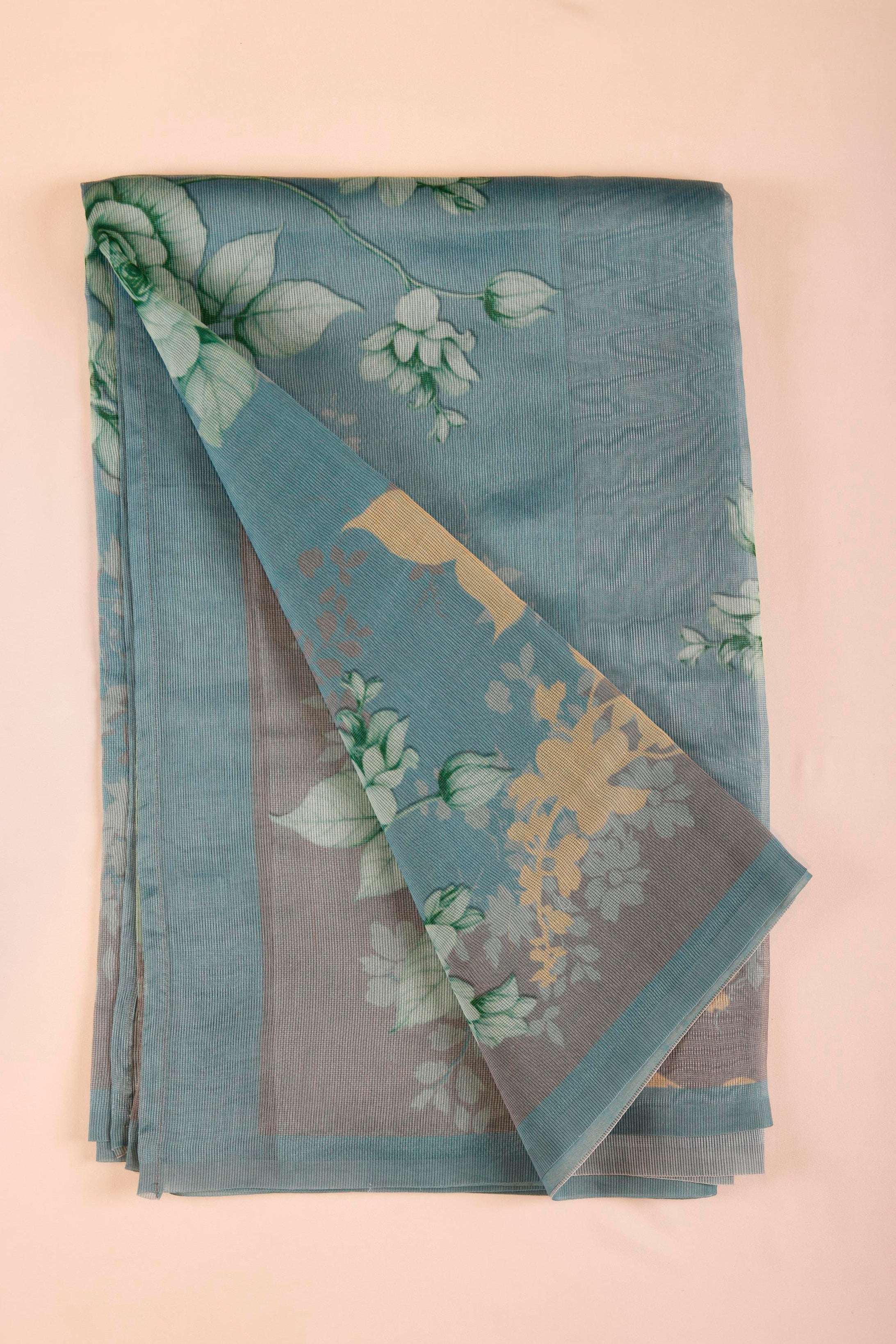 Muslin Net Saree - Olive Green