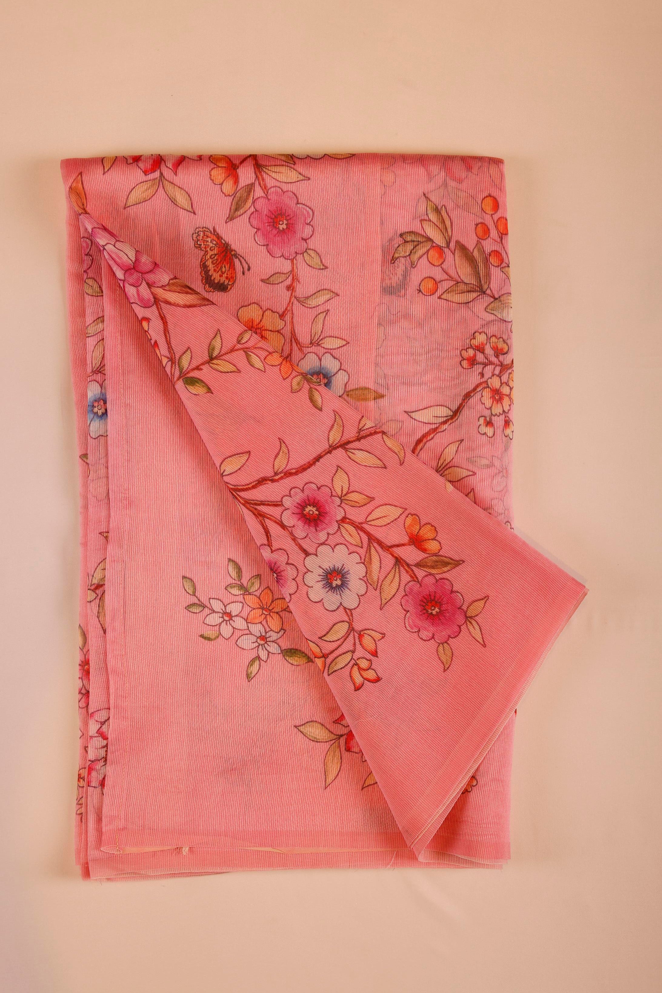Muslin Net Saree - Peach