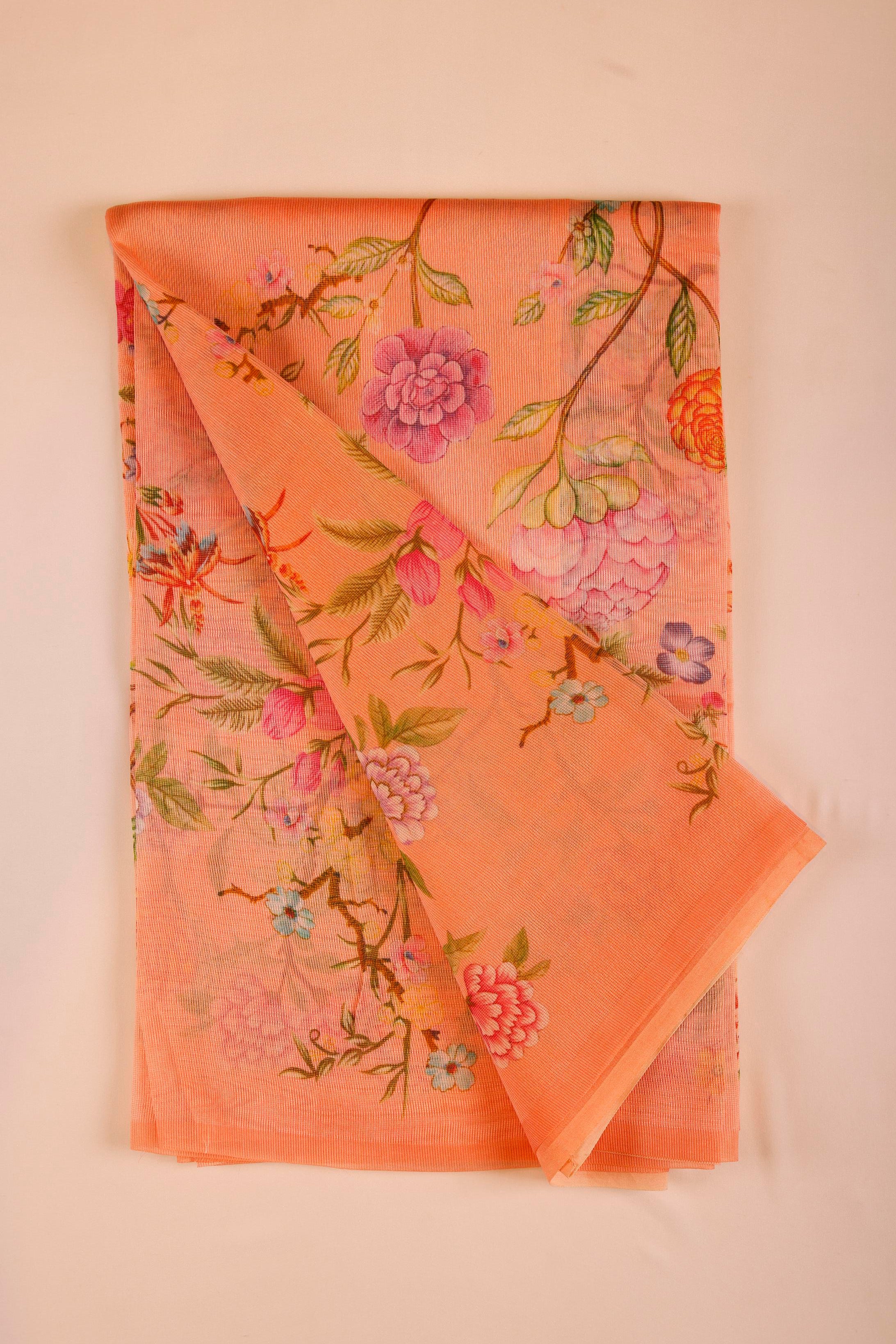 Muslin Net Saree - Orange