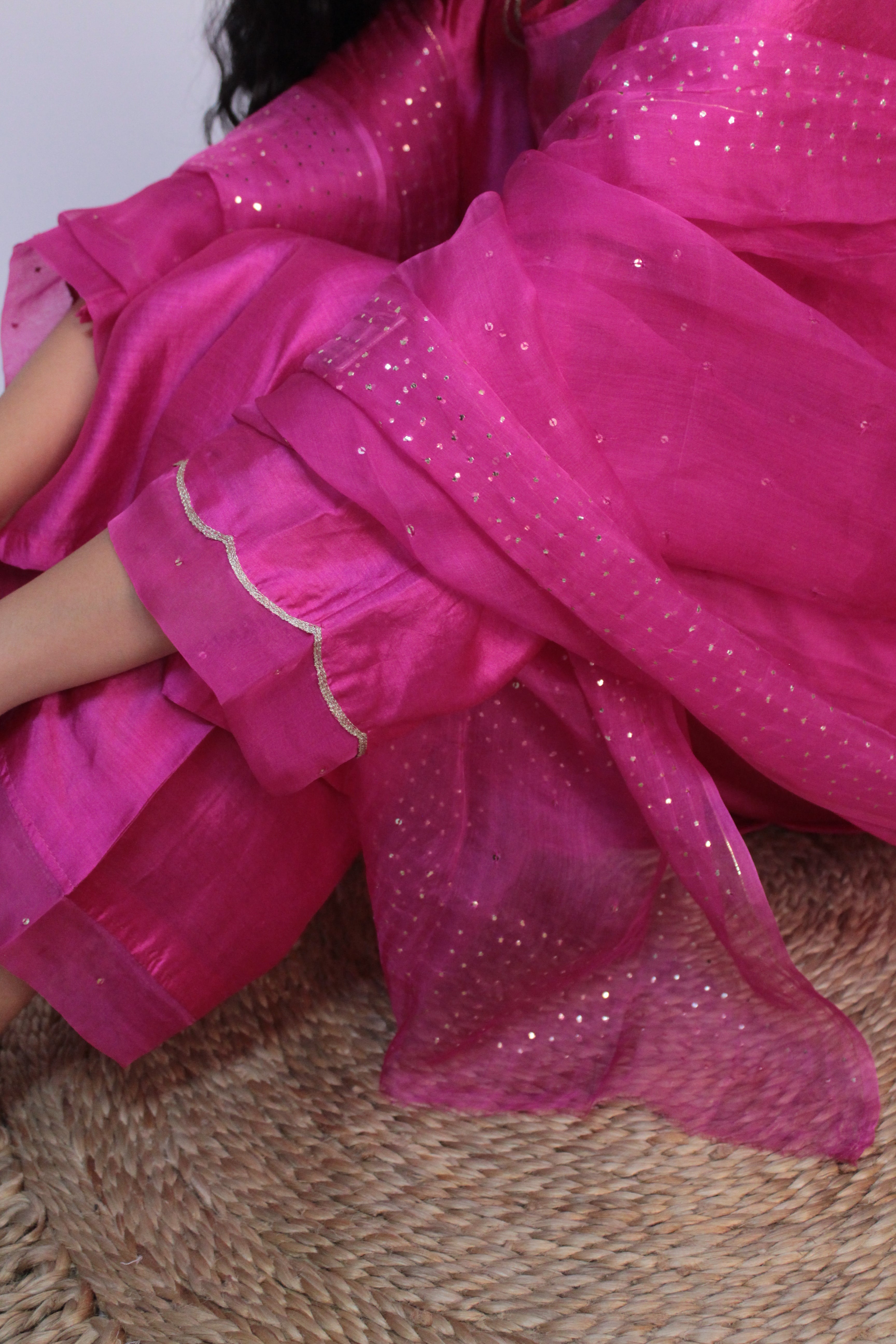 Chanderi Summer Silk Suit Set - Rani Pink