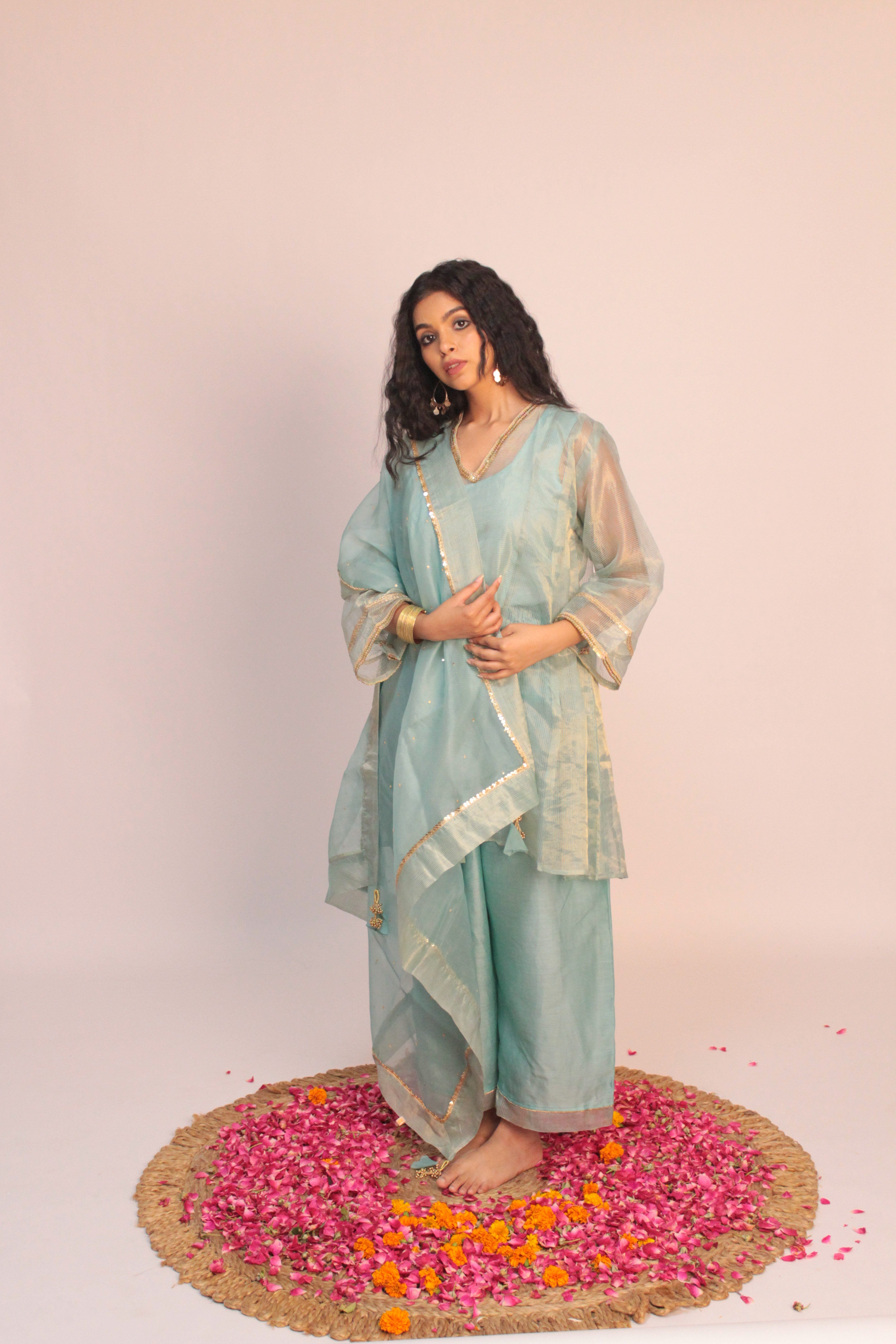 Chanderi Tunic Scarf Set - Sky Blue