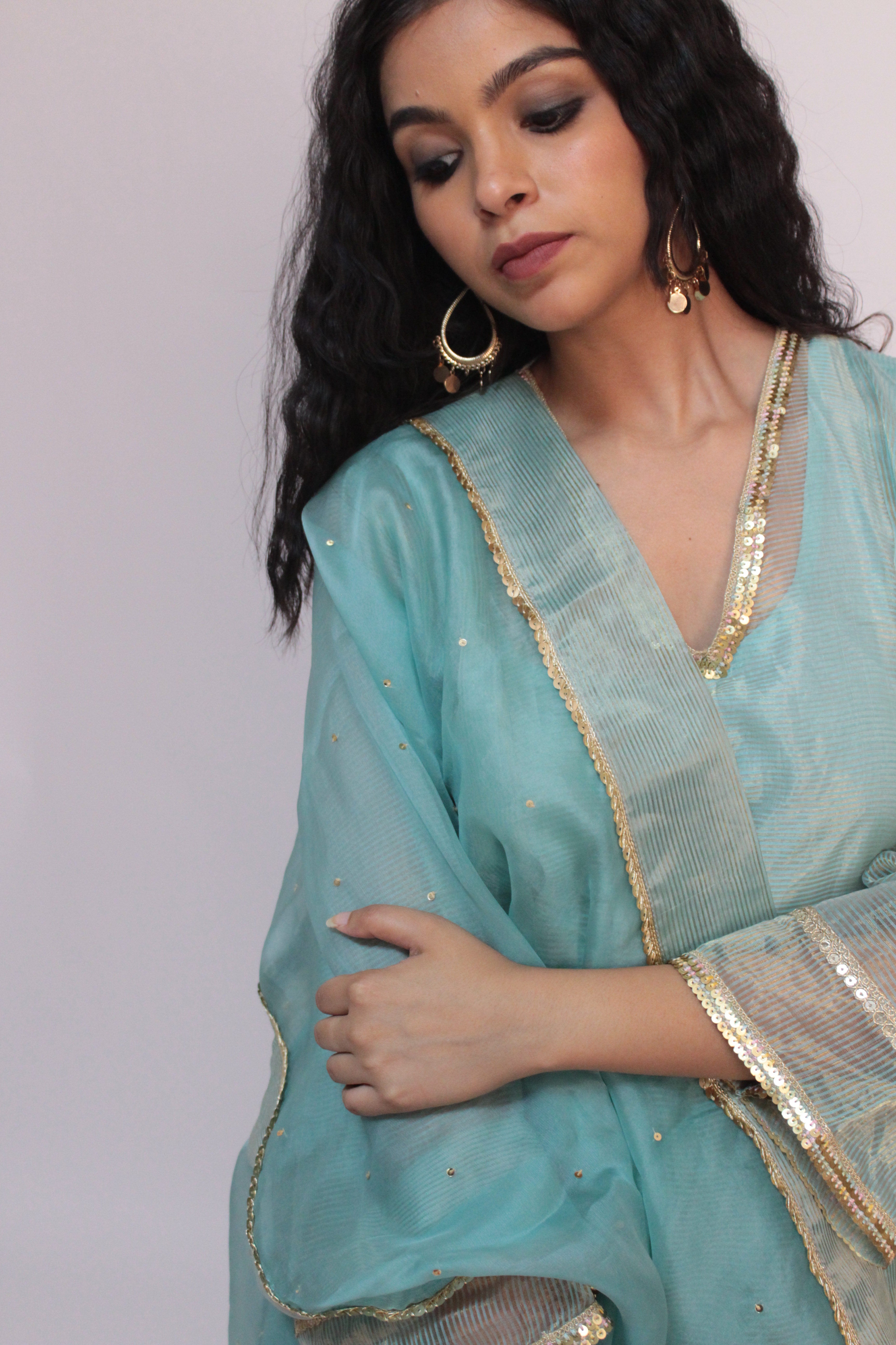 Chanderi Tunic Scarf Set - Sky Blue