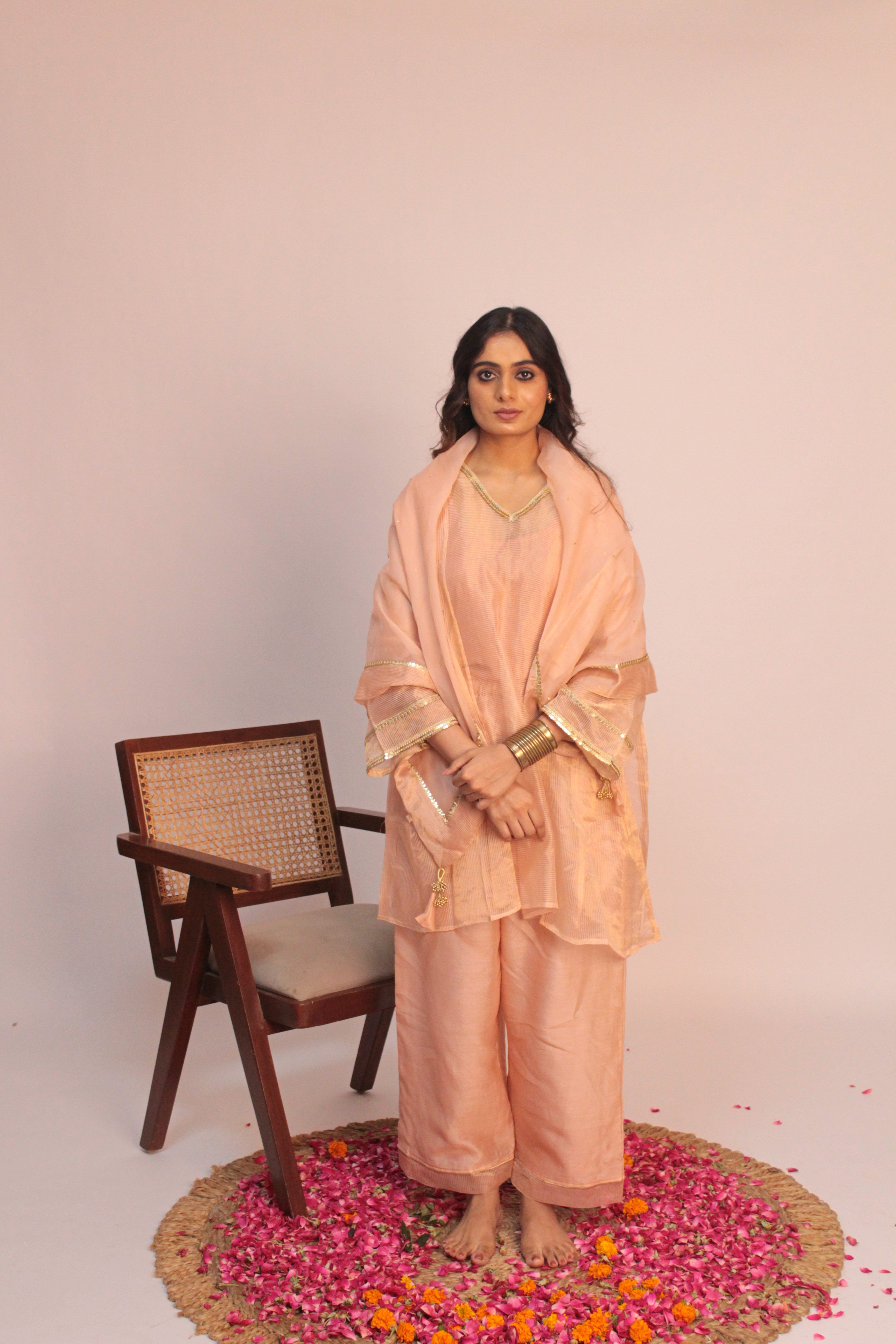 Chanderi Tunic Scarf Set - Gajri