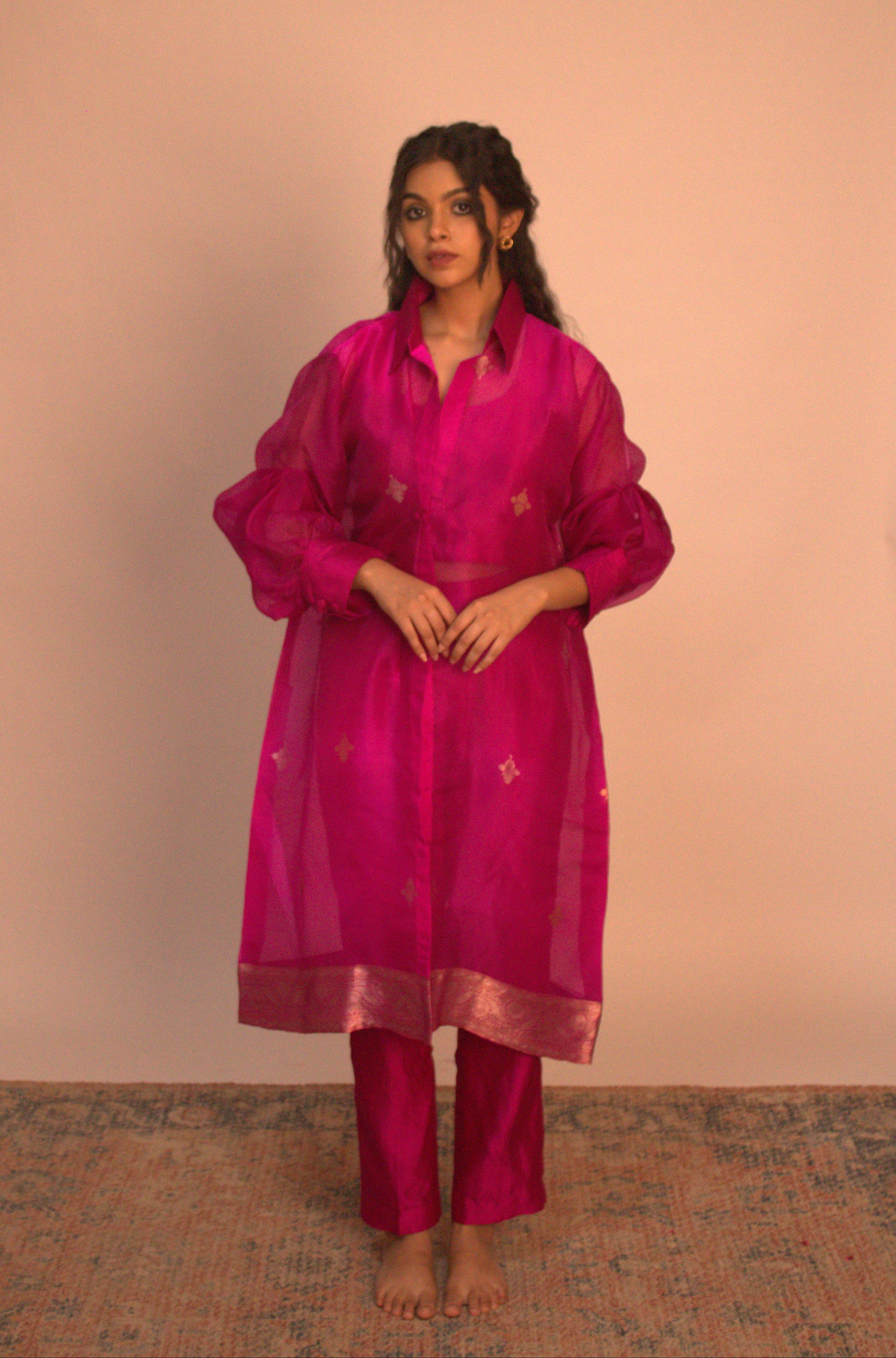Banarasi Organza Overlay Sets - Pink