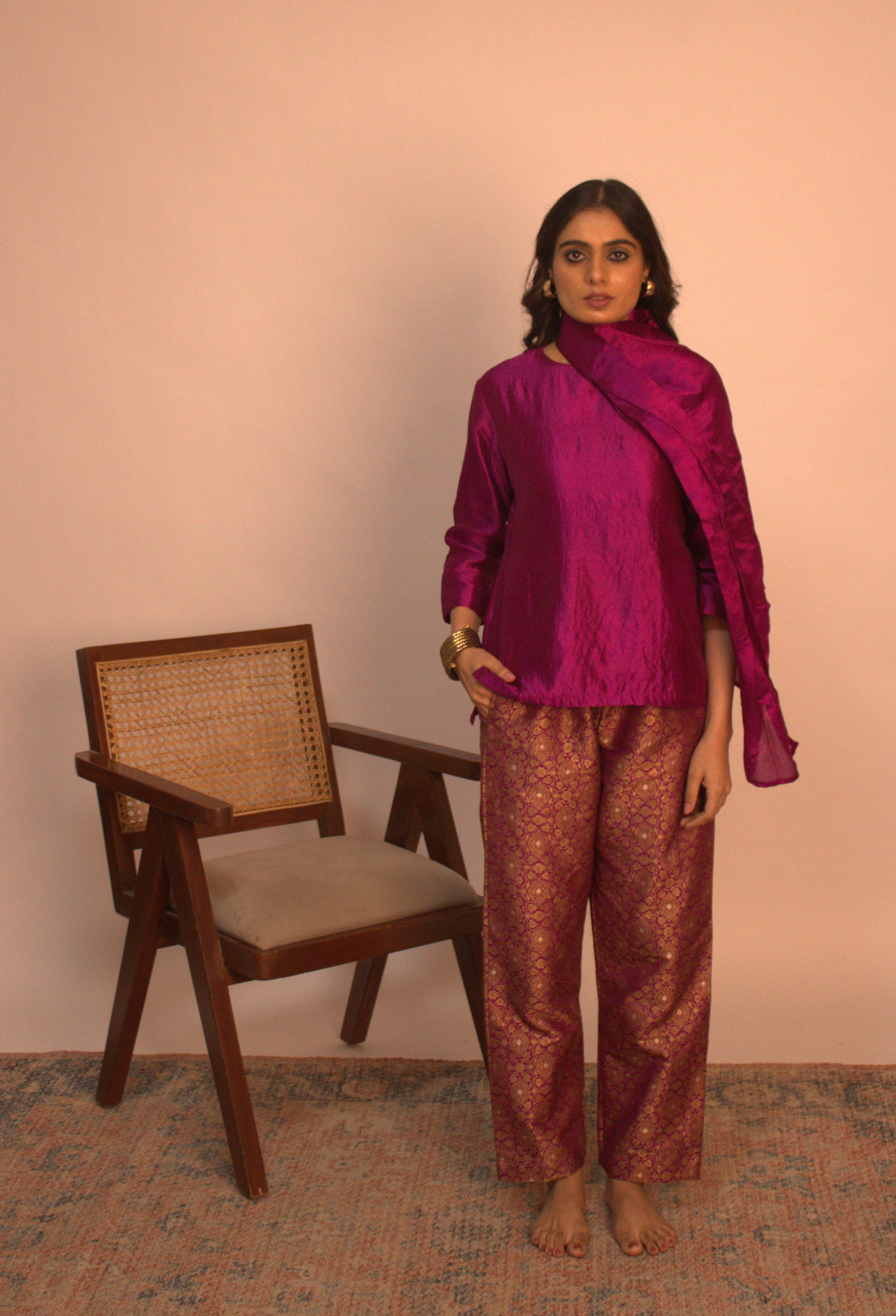 Banarasi Scarf Co-ord Set - Wine