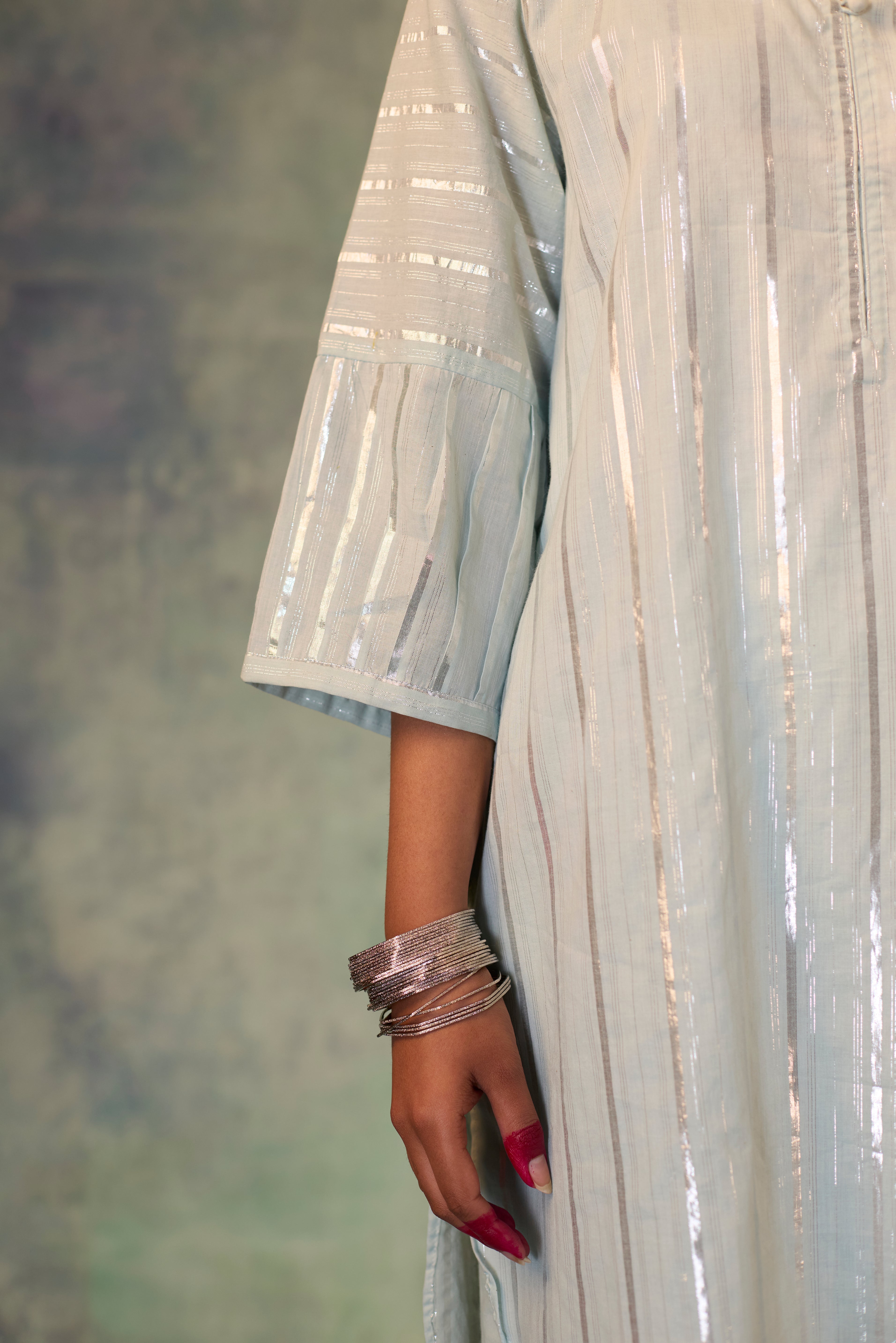 Cotton Zari Co-ord Set - Ice Blue