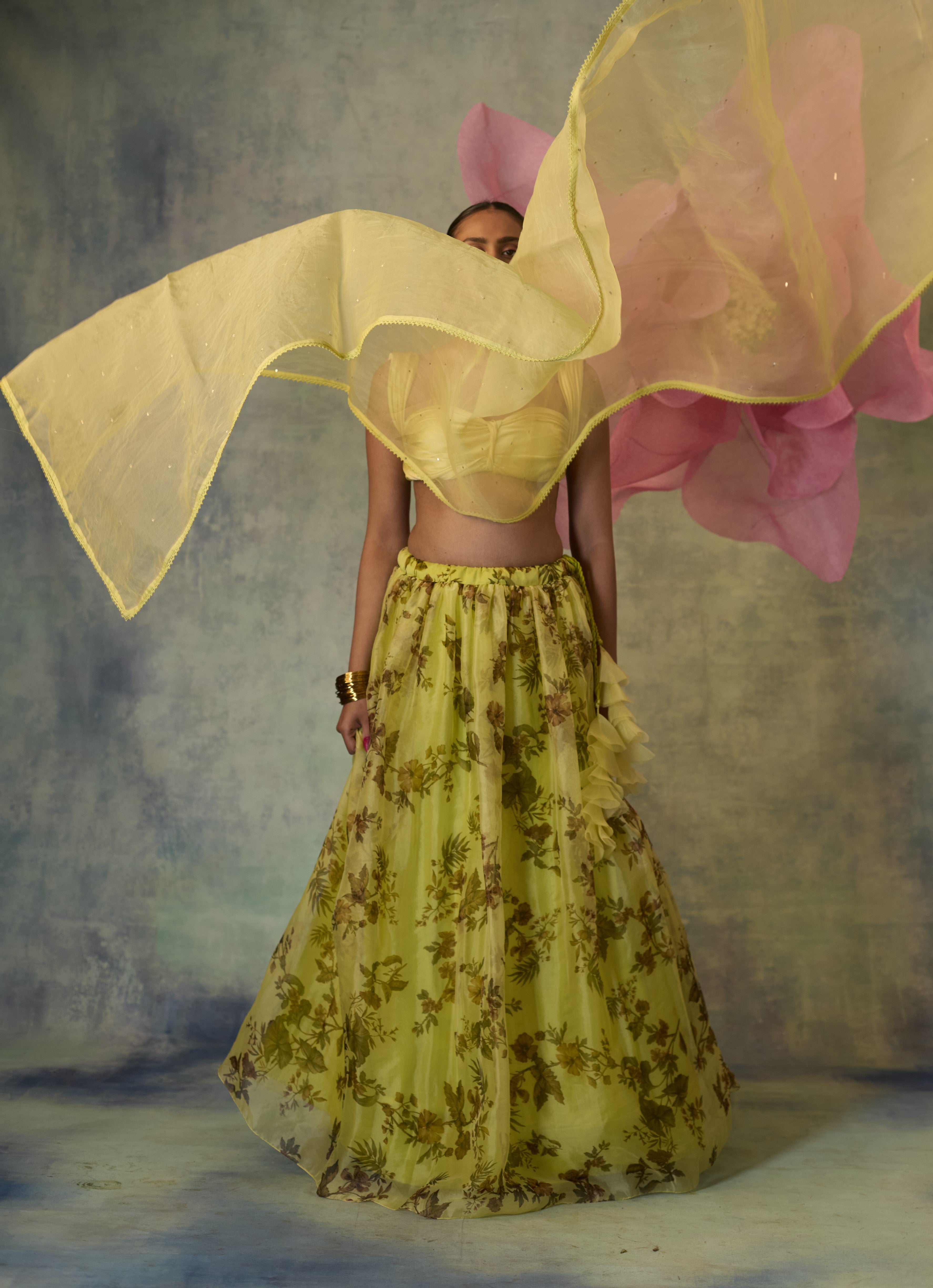 Printed Organza Lehenga Set