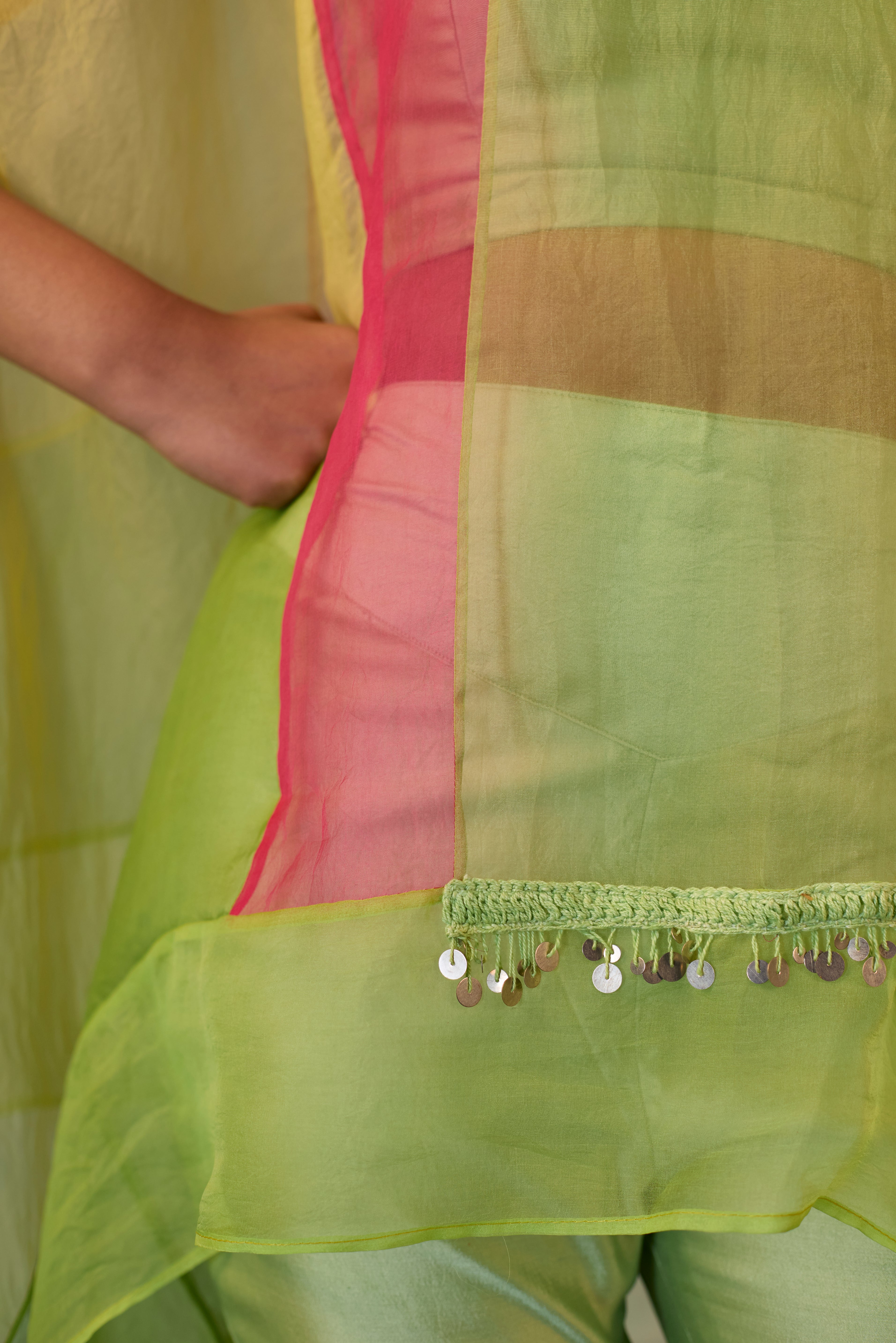 Color Block Organza Cape Co-ord Set
