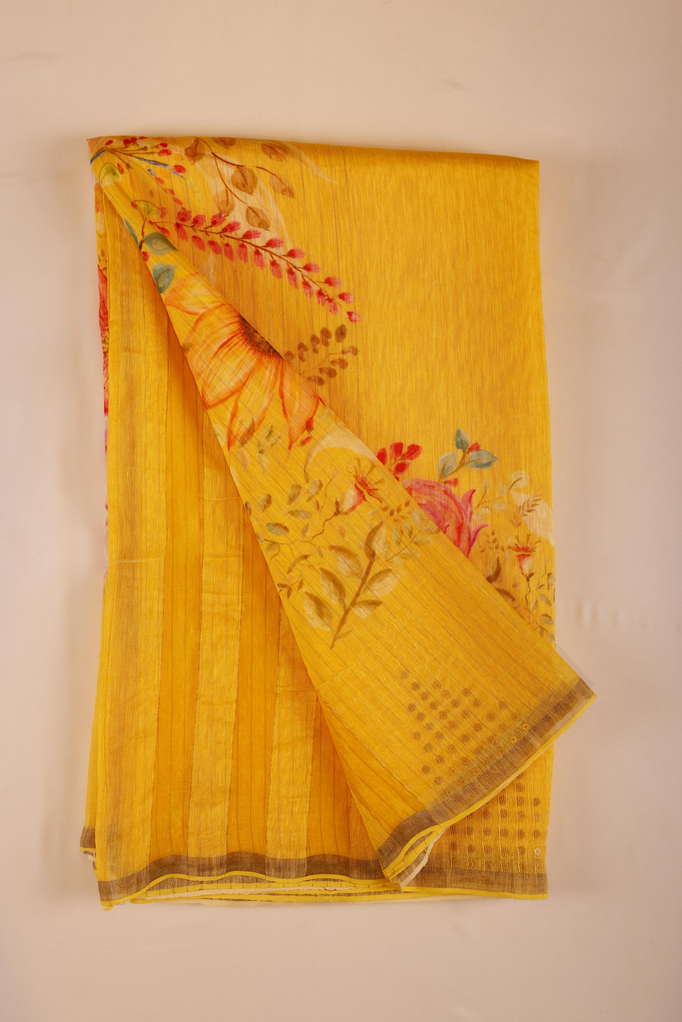 Linen Saree - Yellow