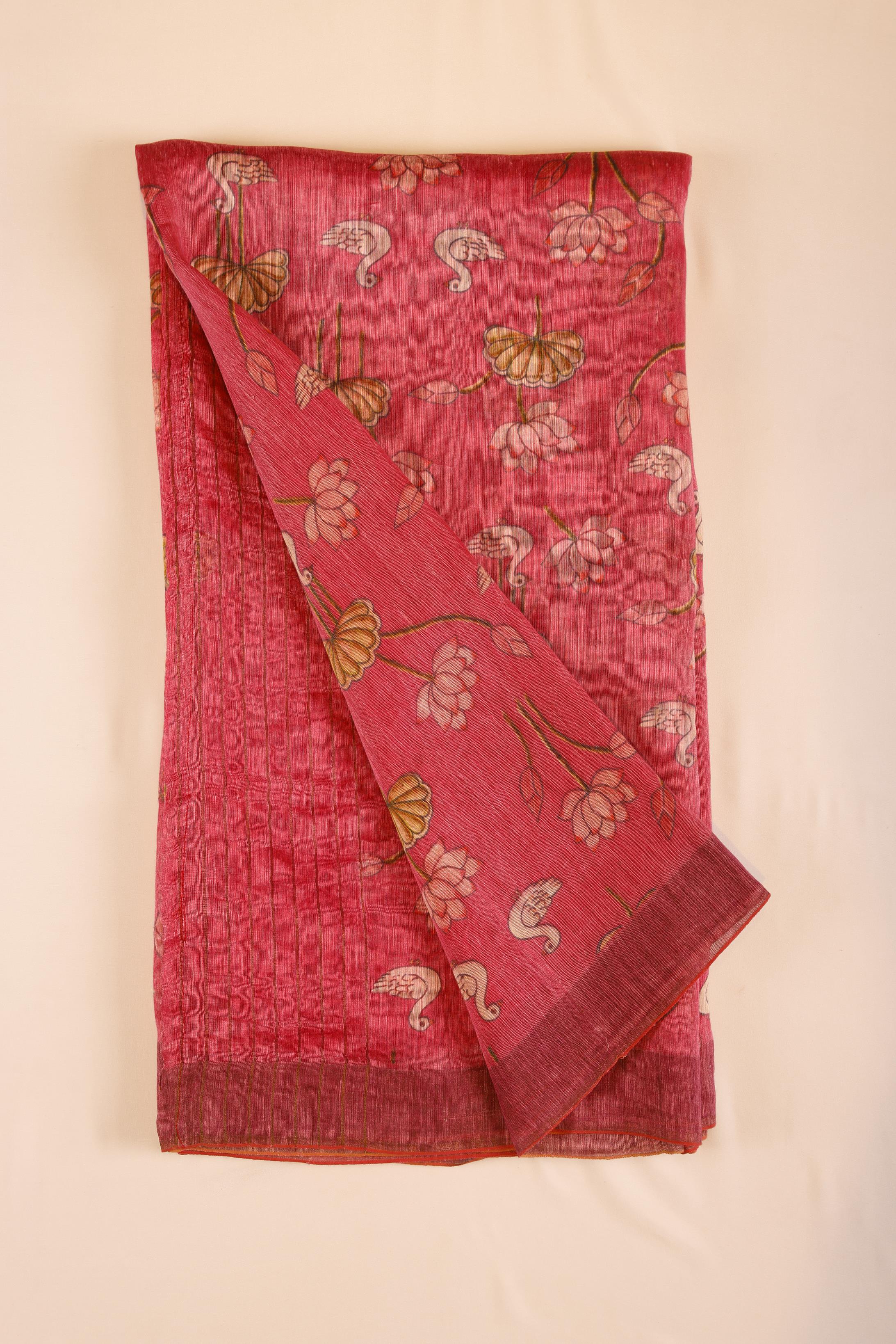 Linen Saree - Rust