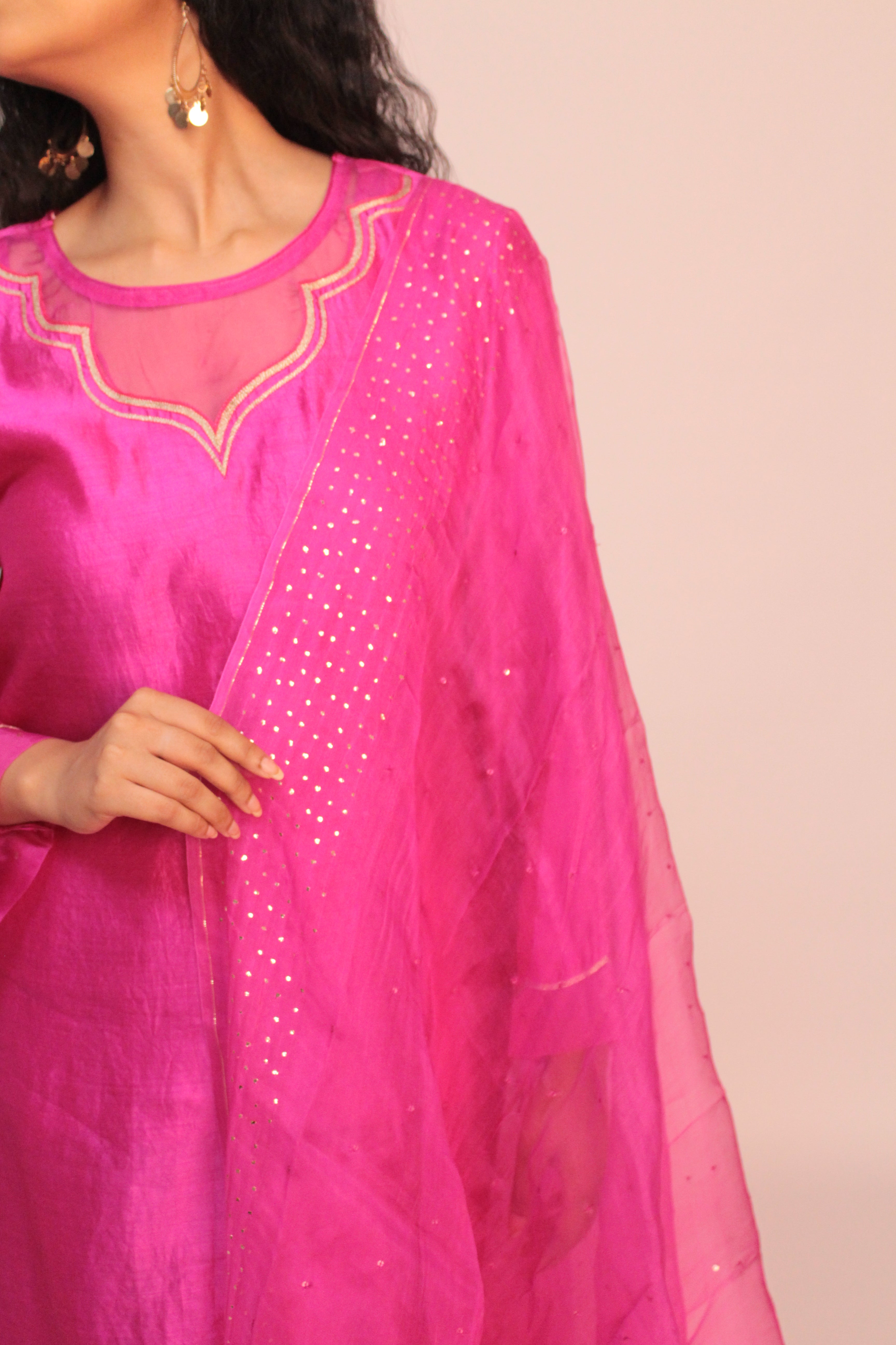 Chanderi Summer Silk Suit Set - Rani Pink