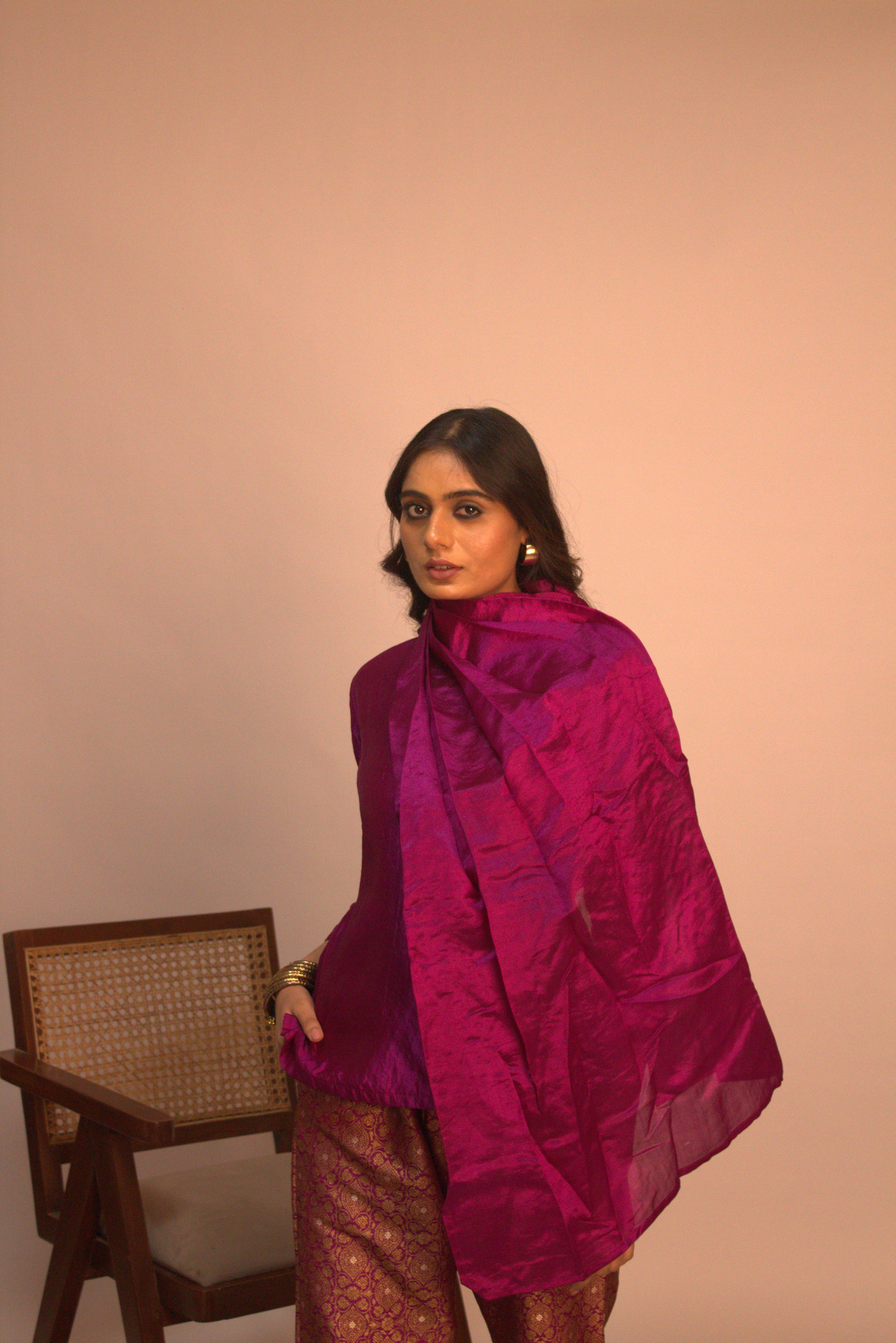 Banarasi Scarf Co-ord Set - Wine